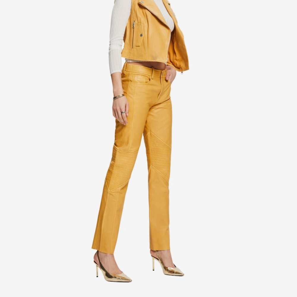 🔥🔥🔥ESPRIT Leather Regular Pants in Yellow size 6 US🔥🔥🔥